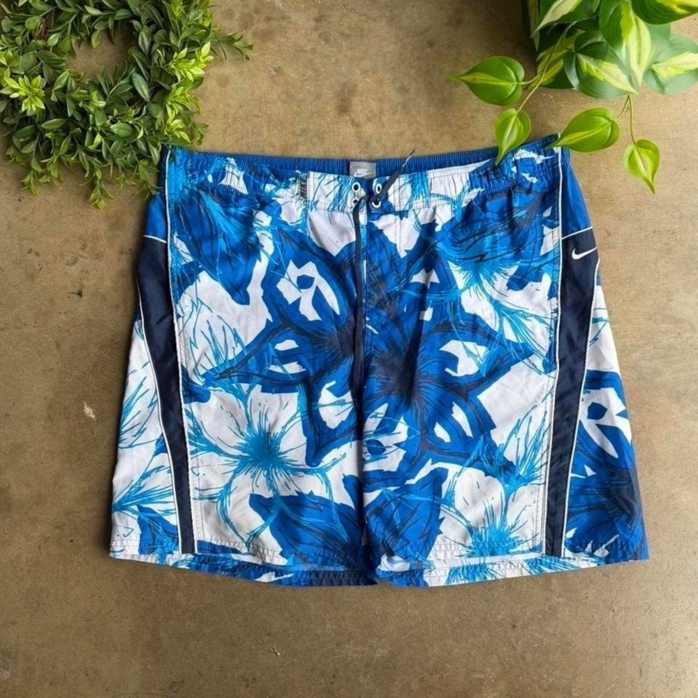 Vintage‎ Y2K Nike blue floral surf swim trunks size L